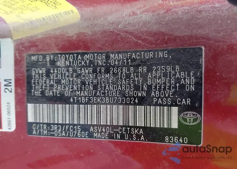 2011 Toyota Camry Se z USA, uszkodzony, nr VIN 4T1BF3EK3BU733024